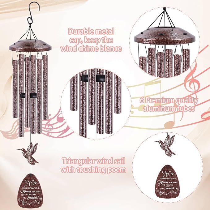Retirement Wind Chime for Men Women: Thoughtful Retirement/Going Away Gift for Friends Coworker Boss Teacher, Metal Hummingbird Yard Art, Home Garden Patio Decor