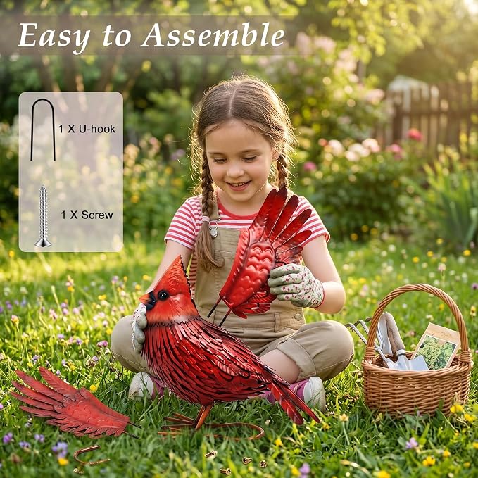 Nacome Cardinal Garden Decor Metal Yard: Art Outdoor Sculptures & Statues Large Red Bird Ornaments for Patio Balcony Front Backyard - Valentines Day Gifts for Her Wife Women Mom Grandma Birthday