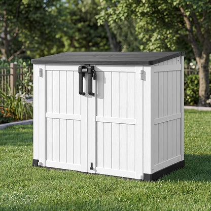 Outdoor Horizontal Storage Cabinet Box 36 Cu Ft with Lockable Doors, Outdoor Storage Shed Portable Waterproof for Backyard Garden