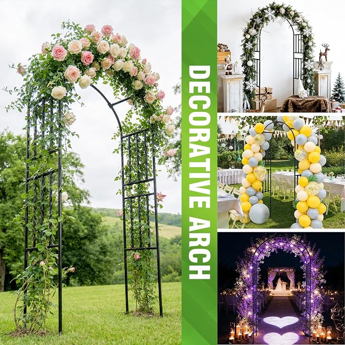 Garden Arbor - 7.9x3.9ft PE+Metal Garden Arch Trellis for Climbing Plants, Wide Sturdy Garden Arch, Ideal for Vines, Weddings, Halloween, Christmas & Outdoor Decor (Black)