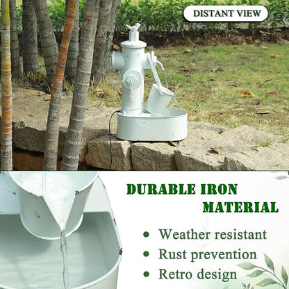 Metal Fire Hydrant Solar Water Fountain with Backup Battery | water fountain outdoor,Solar Fountain Bird Bath for Garden, Patio & Yard Decor,Working at Night for at Least 6 Hours (White)
