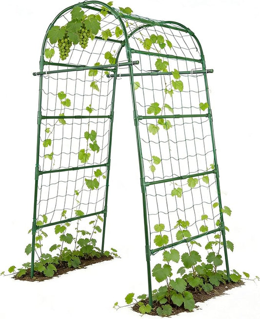 Garden Arch Trellis for Climbing Plants Outdoor, 7 Ft Tall Cucumber Trellis for Raised Bed, Metal Archway Arbor Trellis Support for Vegetables Beans Squash Peas Grape Vines Flowers