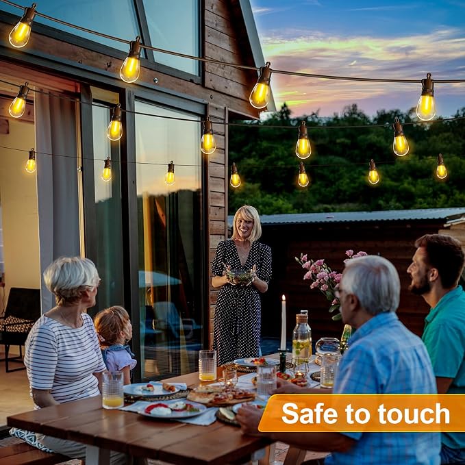Outdoor String Lights Patio LED - Light Outside Waterproof S14 Porch Lighting Edison Plastic Bulb Pergola Hanging Balcony Connectable Backyard Yard Gazebo Party Garden Bistro 45M 150FT