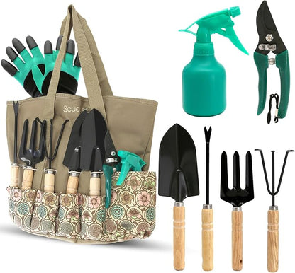 Scuddles All-in-One Garden Tool Kit with Tote Bag and Claw Garden Gloves | Stainless steel hand tools, claw gloves and reinforced tote for planting, pruning, digging and garden maintenance