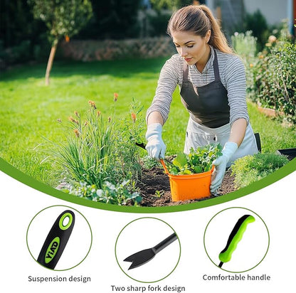 YIAD Hand Weeder Weed Puller Tool - 13-Inch Heavy Duty Dual Tip Design for Root Removal, Rust-Resistant Steel, Ergonomic Grip, for Garden Lawn Yard Patio Flower Bed