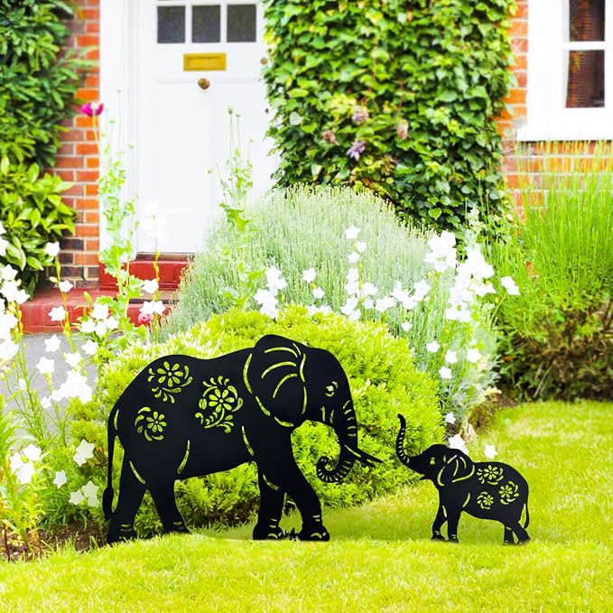 TIGGSY Elephant Metal Decorative Garden Stakes Elephant Gifts for Women/Men Elephant Lovers Gifts Silhouette Statues for Yard Art, Outside, Patio, Outdoor Decor, Garden Decorations, Lawn Ornament