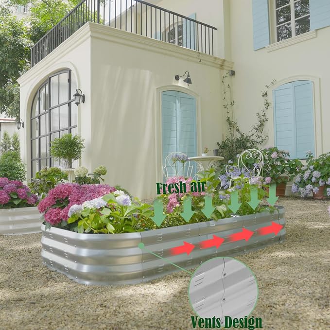 Galvanized Raised Garden Bed Kit with 4 Internal Braces, 67x36x10in Large Metal Planter Raised Beds Outdoor, 0.8mm Thick Steel Outdoor Galvanized Planter with Vents, Silver (2PCS)