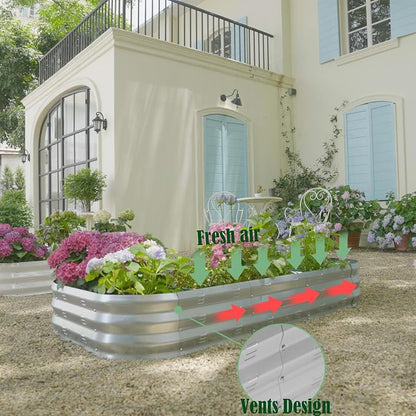 Galvanized Raised Garden Bed Kit with 4 Internal Braces, 67x36x10in Large Metal Planter Raised Beds Outdoor, 0.8mm Thick Steel Outdoor Galvanized Planter with Vents, Silver (2PCS)