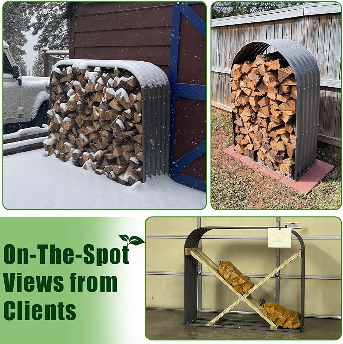 ANLEOLIFE Trio Wide Outdoor Firewood Rack with Corrugated Steel Roof | Alloy Steel Log Holder; 22-Gauge Powder-Coated Galvanized Panels; 18"D x 54"W x 43"H; Open-Sided Airflow; Round Crossbars
