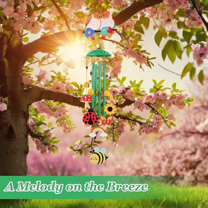 Bird Wind Chimes for Outside Colorful Metal Garden Decor with Rainbow Bee Butterfly Ladybug Sunflower Outdoor Hanging Wind Chime for Patio Porch Yard Art Gift