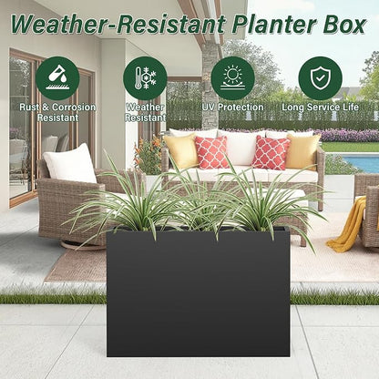 Metal Tall Planter 38" L x 10" W x 26" H | Long Rectangular Planter Box, Drainage Holes & Removable Shelf, Heavy Duty Steel Planter for Tall Plants, Flowers or Shrubs