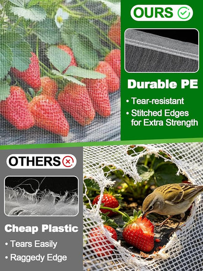 8x25ft Large Garden Netting - Ultra Fine Mesh Plant Covers to Keep Small Animals Pest Out, Bird Barrier Screen for Protecting Vegetables Fruits Flowers Raised Beds (Without Support Pole)
