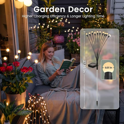 Solar Garden Lights, LED Swaying Solar Lights Outdoor Waterproof, Warm White Firefly Outdoor Decorative Lights, Garden Decor, Yard, Patio, Pathway Decoration Gardening Gifts (2 Pack)