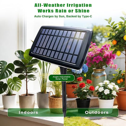 Solar Drip Irrigation System, Auto Watering Kit for 15 Pots, 49FT Hose, Low Water Alarm & Split Solar Panel, One-Button Timer, Self-Watering for Indoor Outdoor Garden Balcony Patio