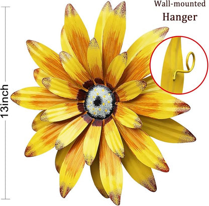 WKHOMEDECO Farmhouse Metal Flowers Wall Decor Inspirational Daisy Wall Decor Hanging for Indoor Outdoor Home Bedroom Living Room Office Porch Patio Garden Fence 13Inch,outdoor wall decor,Handmade