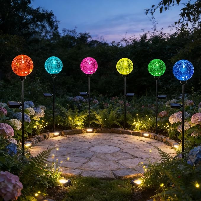 Solar Garden Lights, 6 Pack Multi-Color Changing Solar Globe Lights Outdoor Waterproof Decorative for Yard, Powered Glass Ball Garden Lights for Patio Decoration (6pack)