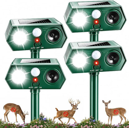 2026 Sonic Fortress Pro Deer Repellent Device,4Pack Solar Ultrasonic Animal Repellent with Motion Sensor&Flash Light for Squirrel Raccoon Rabbit Repellent for Flower Bed,Plants,Vegetables Yard(4 Pack)