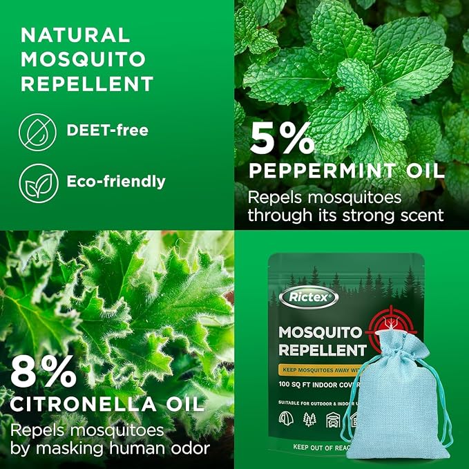 Mosquito Repellent Outdoor Patio & Yard: Natural Citronella & Peppermint Oil Pouches – Safe for Kids & Pets – Essential Oils Formula – Mosquitoes Repeller – Camping & Backyard