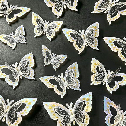 Butterfly Wall Stickers - 60pcs 3D Butterflies Removable Mural Wall Decals for Indoor Home Room Bedroom Decorations (Sliver)