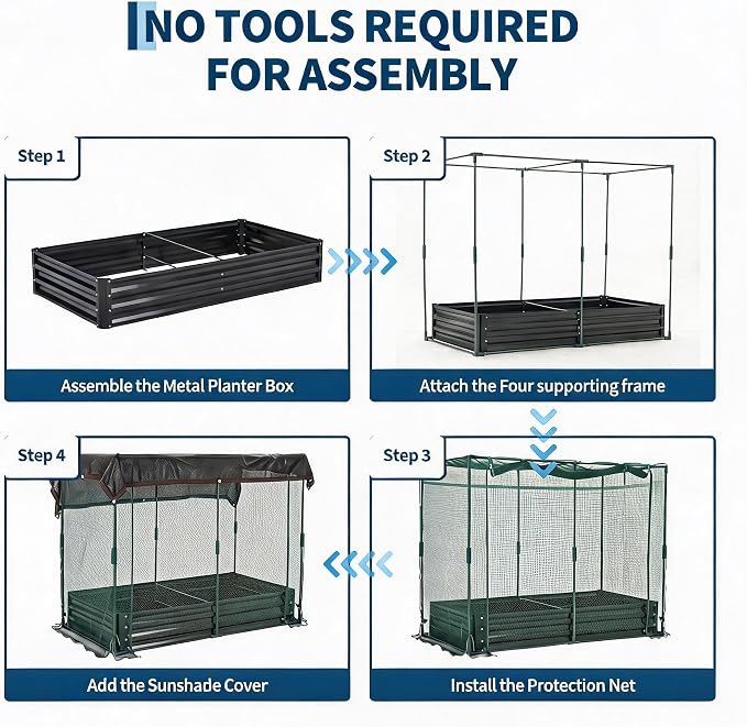8x4x1Ft Galvanized Raised Garden Bed Kit w/Self Watering Irrigation & Mesh Cover, Metal Bottomless Raised Planter Box for Veggies Herbs Flowers, Rustproof Elevated Garden Bed Backyard Patio Farm