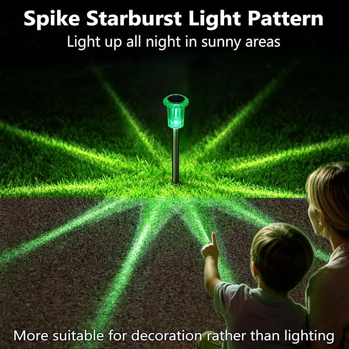 DenicMic Solar Halloween Lights Outdoor 10 Pack Green LED Halloween Decor | Yard Garden Pathway Walkway Patio Lawn, Spike Style Starburst Pattern, Acrylic/Stainless Steel Halloween Decorations Outdoor
