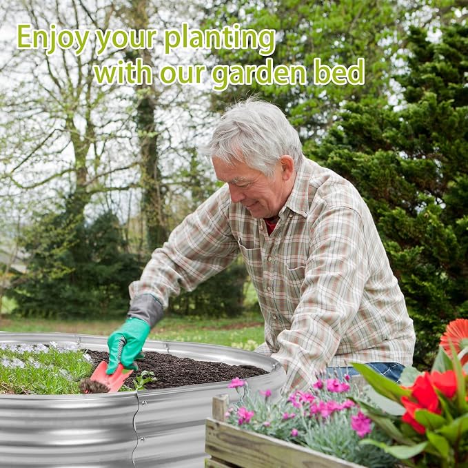 TBMLC Oval Galvanized Planter Box, Metal Raised Garden Bed - 0.8MM Thick- Ideal for Outdoor Gardening and Planting of Vegetables Flowers Fruits Succulent Plants and Others (Silver, 6X3X1 FT)