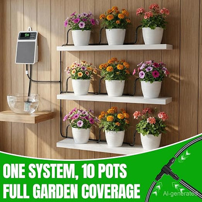 Solar Automatic Drip Irrigation System, Auto Self Watering Kit, Solar Powered Watering Device with Timer for Pots Plants, Indoor/Outdoor Irrigation System for Garden, Balcony & Patio Watering System