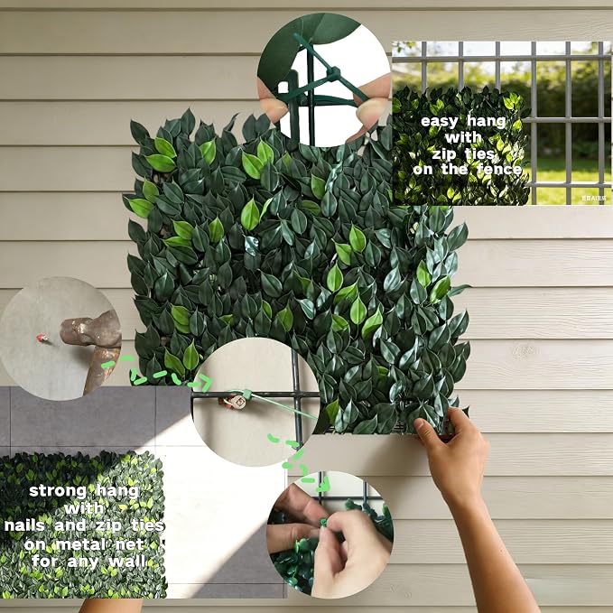Artificial Grass Wall Panels 8Pcs 10"x10" Greenery Backdrop Fake Hedge Wall Panels Realistic UV-Resistant for Creating Privacy barriers on Balconies, patios, and backyards