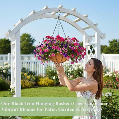 EIMQUVW Outdoor Metal Hanging Planters Basket (4pack, 10 inch) Hanging Baskets for Plants Chain Round Wire Plant Holder with Coco Fiber Liners for Garden, Patio, Deck, Porch