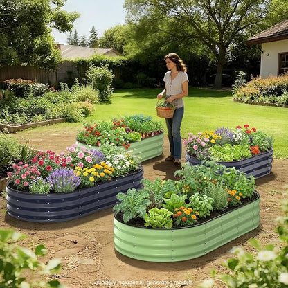 Raised Garden Bed 6×3×1 FT, Galvanized Raised Planter Box, Oval Vegetable Planting Container with Edge Trim, Fruit Green for Backyard Fence Line Side Yard Family Gardening