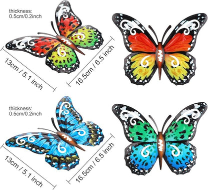 Jetec 8 Pcs Metal Butterfly Wall Decor 6.5 Inch Outdoor Butterflies Wall Art Sculpture 3D Butterfly Hanging Decoration for Spring Outside Fence Garden Yard Home Patio Balcony(Stylish Style)