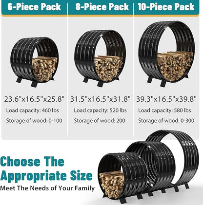 Round Heavy Duty Firewood Rack – Galvanized Wave-Shaped Steel with 4 Sturdy Legs – 0.8mm Thick Black Coated – Indoor or Outdoor Wood Holder for Fireplace,Patio & Deck Fire Pit (3.3FT Diameter)