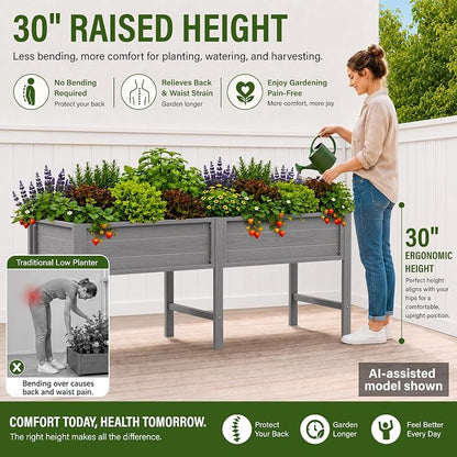YEFU 72" Large Raised Garden Bed, Wood-Look HIPS 6ft Extra Large Bed, Grey | Extra Large Garden Bed for Backyard Growing, 6ft Design, Wood-Look HIPS, Drainage, 770 lbs High Capacity Support