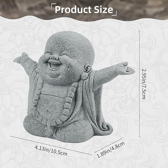 PineHaven Laughing Buddha Statue, Buddha Sandstone Statue, Feng Shui Decor for Wealth Good Luck,Zen Monk Statue Ornament for Home Garden Office Indoor Outdoor Decoration