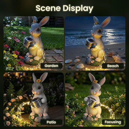 Solar Rabbit Garden Statues Outdoor Decor, Resin Rabbit Figurine Decorations with Solar Watering Can Light, Whimsical Bunny Sculpture for Garden Patio, Balcony, Yard, Lawn Ornament