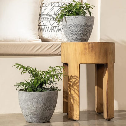 LA JOLIE MUSE Flower Pots Outdoor Garden Planters, Indoor Plant Pots with Drainage Holes, Plastic, Marble Pattern Grey, Set 2 (8.6 + 7.5 Inch)