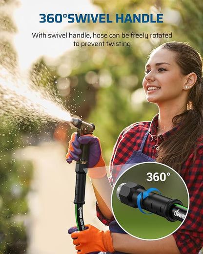 DEWENWILS Garden Hose 5/8" × 50ft, Heavy Duty, Flexible, Lightweight Hybrid Water Hose with Swivel Handle in Solid Aluminum Fittings, No Kink, CE & RoHS Listed, Black+Green