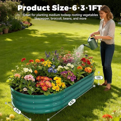 Raised Garden Bed, 12" Tall Galvanized Metal Raised Beds for Gardening | 2 Pack 6x3x1ft,Rust Resistant Elevated Garden Bed, Planters Box Kit for Outdoor Plants Vegetables Flowers Herbs Tomatoes