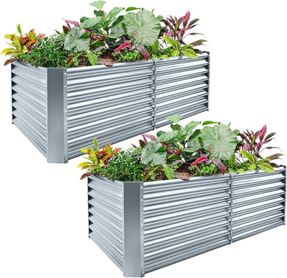 Land Guard 2 Pack 6×3×2 ft Galvanized Metal Raised Garden Bed, 2FT Deep Root Elevated Planter Box Steel Large Vegetable Flower Bed Kit, Modern Grey