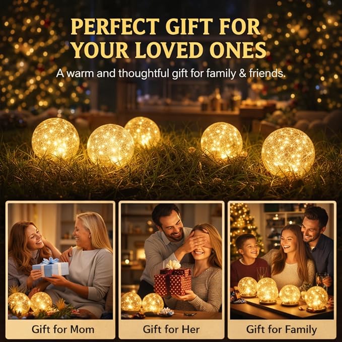 SyouHome Solar Garden Lights Outdoor Waterproof, Landscape Garden Decor | 6 Pack, Auto On/Off Cracked Glass Ball Light, Warm White Solar Globe Lights for Pathway/Patio/Lawn/Yard & Gardening Gift