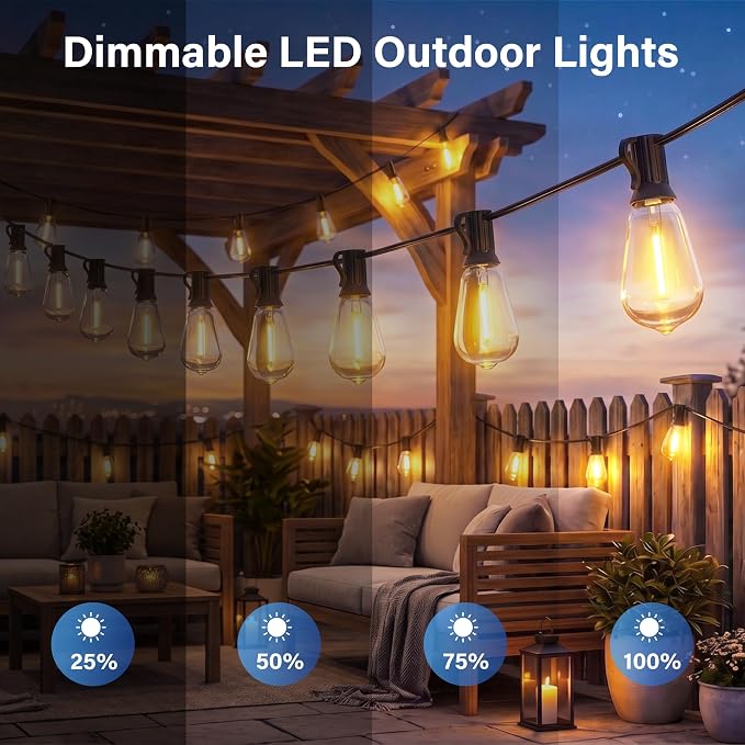 Guhope 102FT Outdoor String Lights with Remote, IP45 Waterproof Dimmable Patio Lights with 39 Shatterproof Edison Bulbs, 24V Connectable Outside Hanging Lights for Porch Garden Backyard Gazebo Party