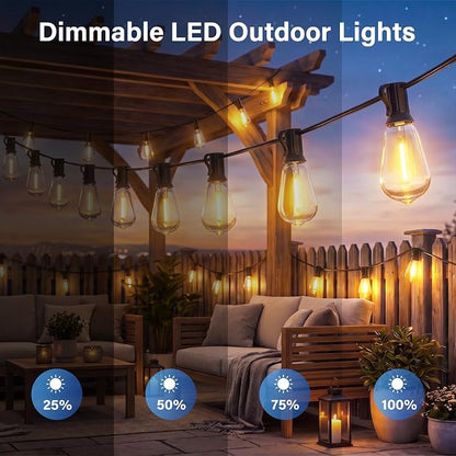 Guhope 102FT Outdoor String Lights with Remote, IP45 Waterproof Dimmable Patio Lights with 39 Shatterproof Edison Bulbs, 24V Connectable Outside Hanging Lights for Porch Garden Backyard Gazebo Party