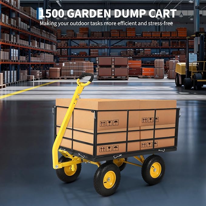 Heavy Duty 1500 Lbs Capacity Mesh Steel Garden Cart Folding Utility Wagon with Removable Sides, Garden Cart on Wheels for Gardening Soil, Tools, and Plant Transport
