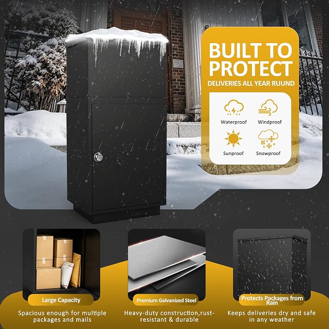 Package Delivery Box for Outside, Large Lockable Parcel Drop Box with Password Lock, Anti-Theft Outdoor Package Storage Box for Porch, Heavy Duty Galvanized Steel Delivery Box for Packages and Mail