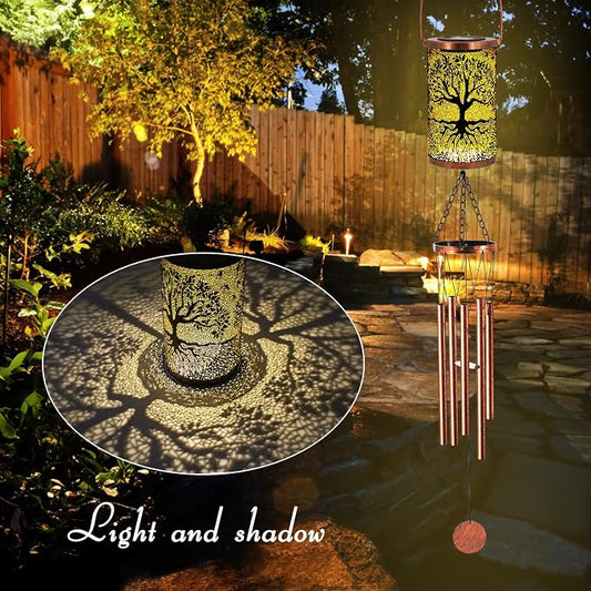 36" Solar Wind Chimes Hanging Lights Outdoor Detachable Led Lantern Metal Wind Chimes for Outside Unique Tree Life Garden Hanging Solar Decorative as Gift for Mom Women Grandma (Bronze)