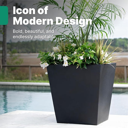 Step2 Tremont 20x24 Planter 2-Pack, Large Resin Planters for Outdoor Plants, Self-Watering, Black