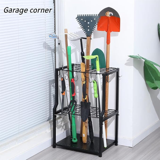 UU-Major Garden Tool Organizer,Yard Tool Rack Heavy Duty,Free Standing for Garage Corner,Garage Organization,Garage Organizers and Storage,Garden Tool Holder for Lawn,Shed,Outdoor,Metal