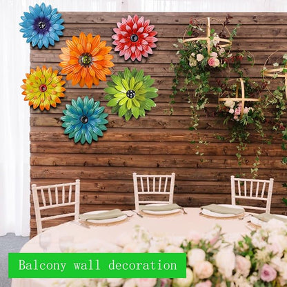 Outdoor Metal Wall Art Decor, 2 Pack 8 Inch Sunflower Wall Decorations, Hanging Outdoor wall Decor, Handmade Metal Flowers for Outdoor Outside Indoor Decor,Orange