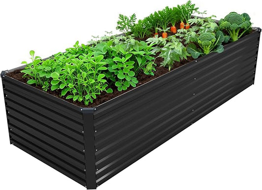 DIIYIV Galvanized Raised Garden Bed Kit Outdoor Patio,8x2x2ft Large Rectangular Metal Planter Boxes,Deep Root Box Planter for Gardening,Vegetables,Flowers,Herbs-Black