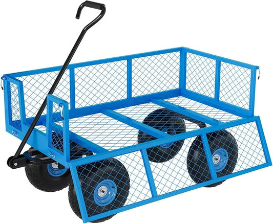 Garvee Steel Garden Cart, 500 LBS Capacity Utility Outdoor Wagon, Heavy Duty Mesh Garden Metal Wagon with Removable Sides, Flexible Handle and 10" Tires for Yard, Lawn, Garden